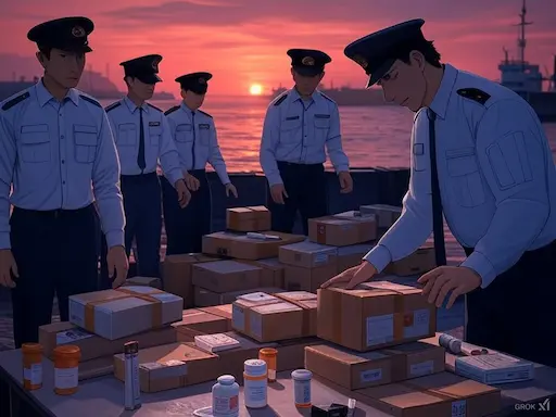 日本税関職員による偽物検査